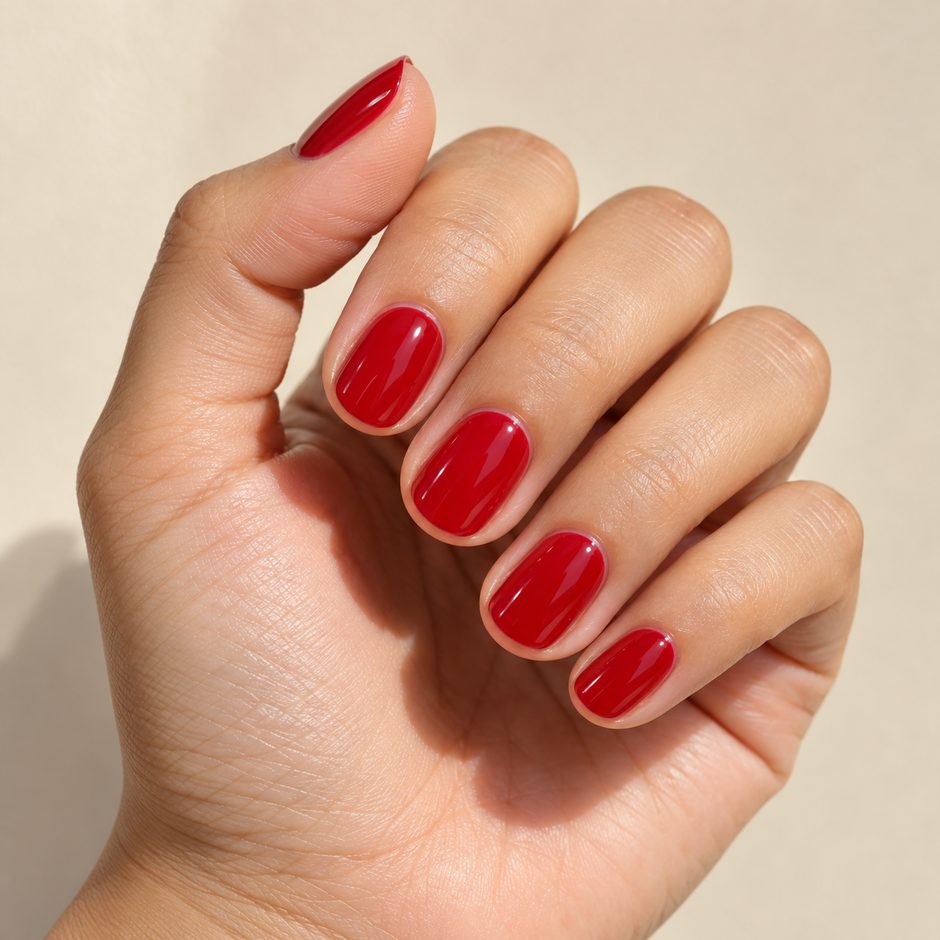 Glossy cherry red nails