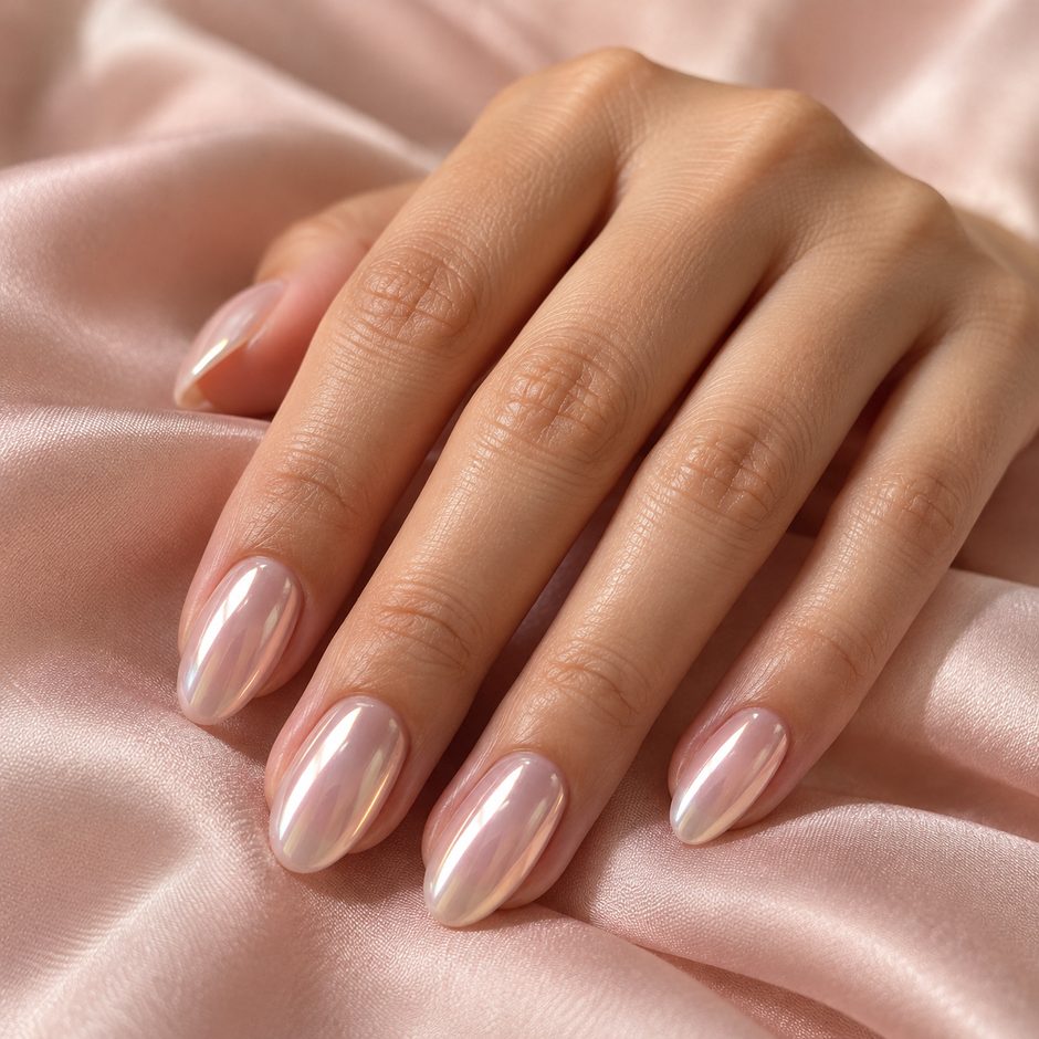 Sheer pearl chrome glazed nails